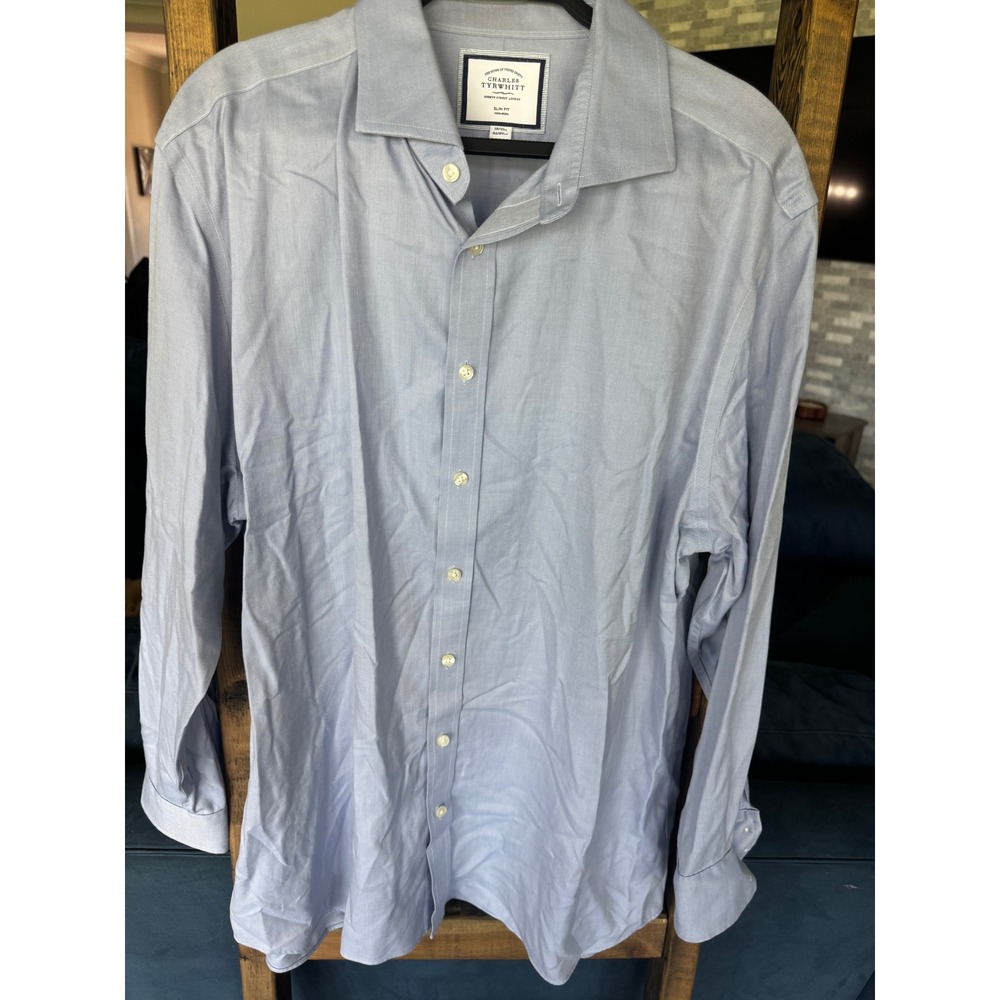 Charles Tyrwhitt Mens Slim Fit Non-Iron Blue Twill Dress Shirt 18/35in 46/89cm